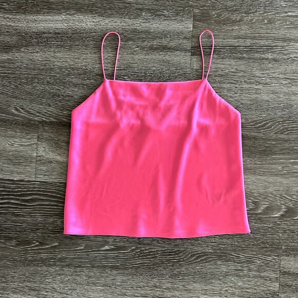 Alice + Olivia Harmon Candy Pink Satin Cami Top Sz Medium Cropped Cowl Neck Tank - Picture 3 of 16